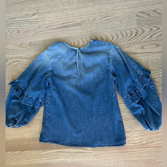 KAOS Denim Denim Ruffle Puff Sleeve Top - Picture 5 of 5